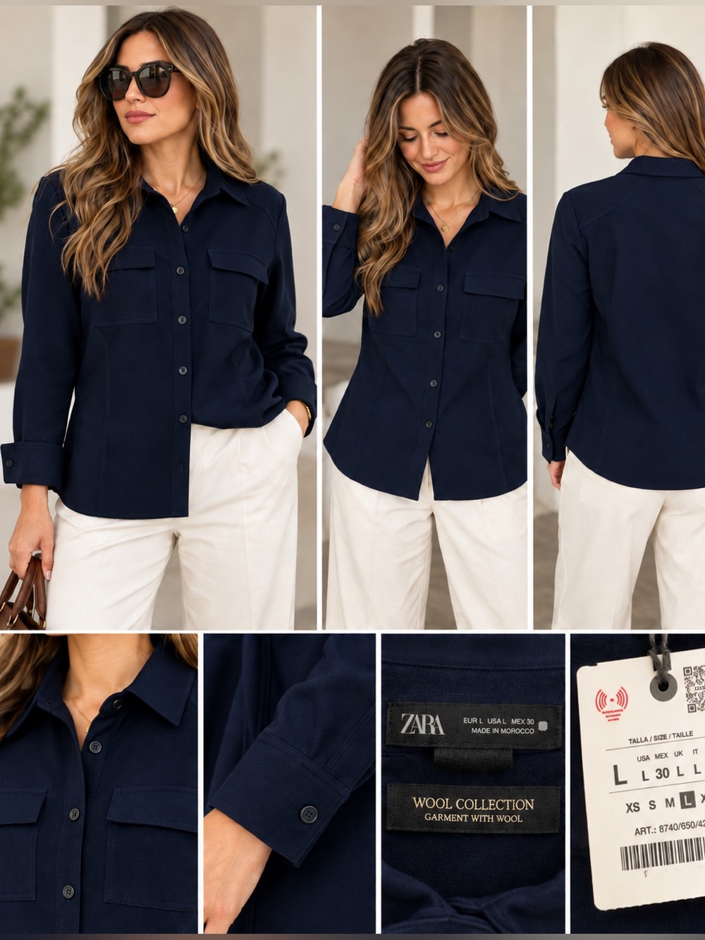ZARA Wool Collection Blue Button Front Shirt Jacket L NWT